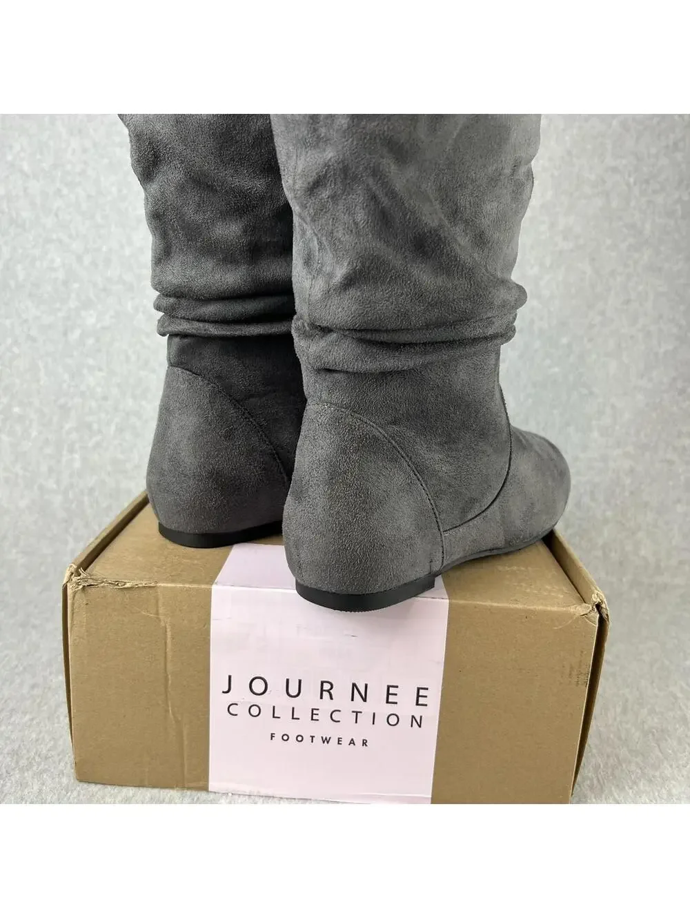 Journee Collection Womens Faux Suede Boots Size 7.5 Slouch pull on Gray